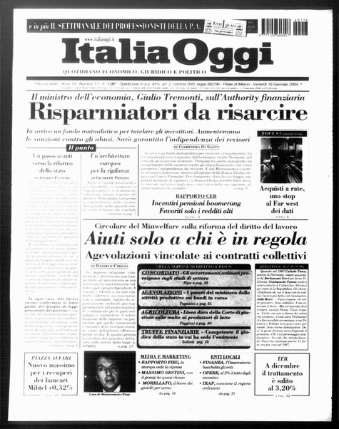 Italia oggi : quotidiano di economia finanza e politica